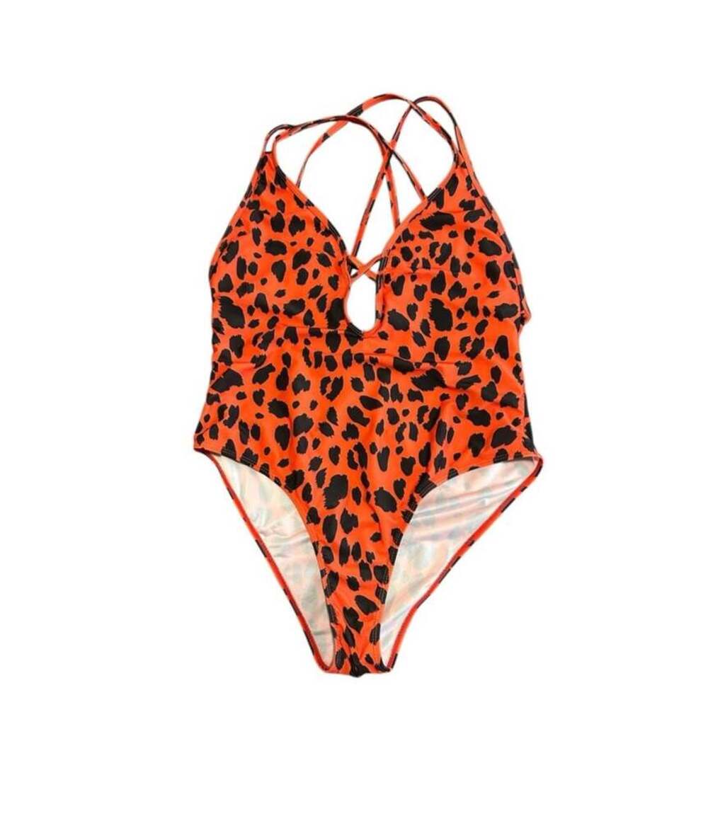Orange Leopard Print Criss Cross bathing suit